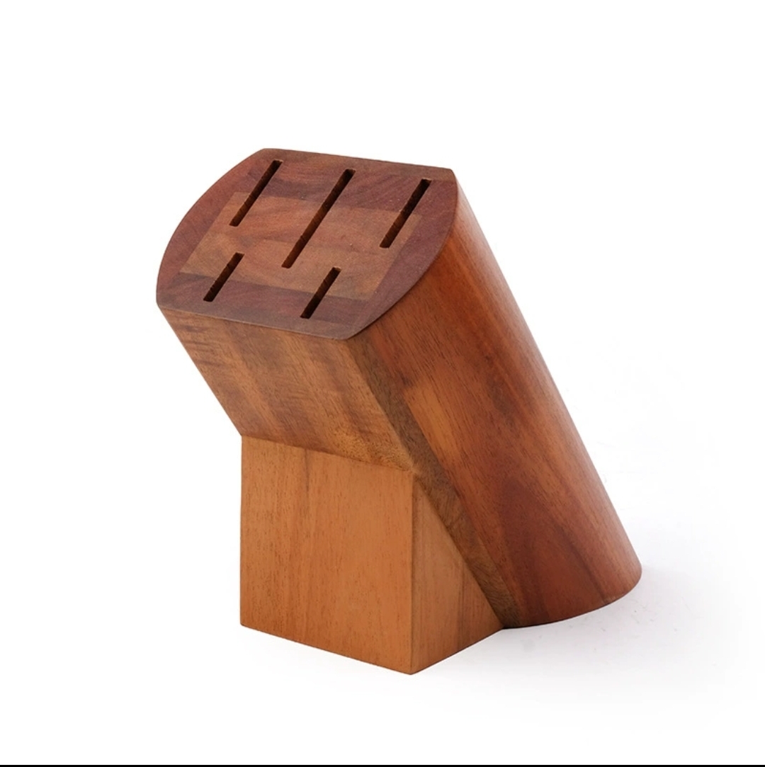 Angled Wooden Knife Block – 6-Slot Countertop Knife Holder for Kitchen Organization